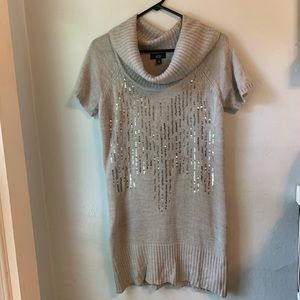 Grey Sequin Sweater Dress